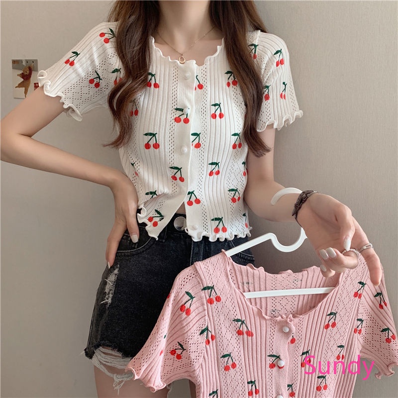 Áo Cardigan Dệt Kim Cổ Tròn In Họa Tiết Kẻ Sọc Thời Trang Mùa Hè Cho Nữ