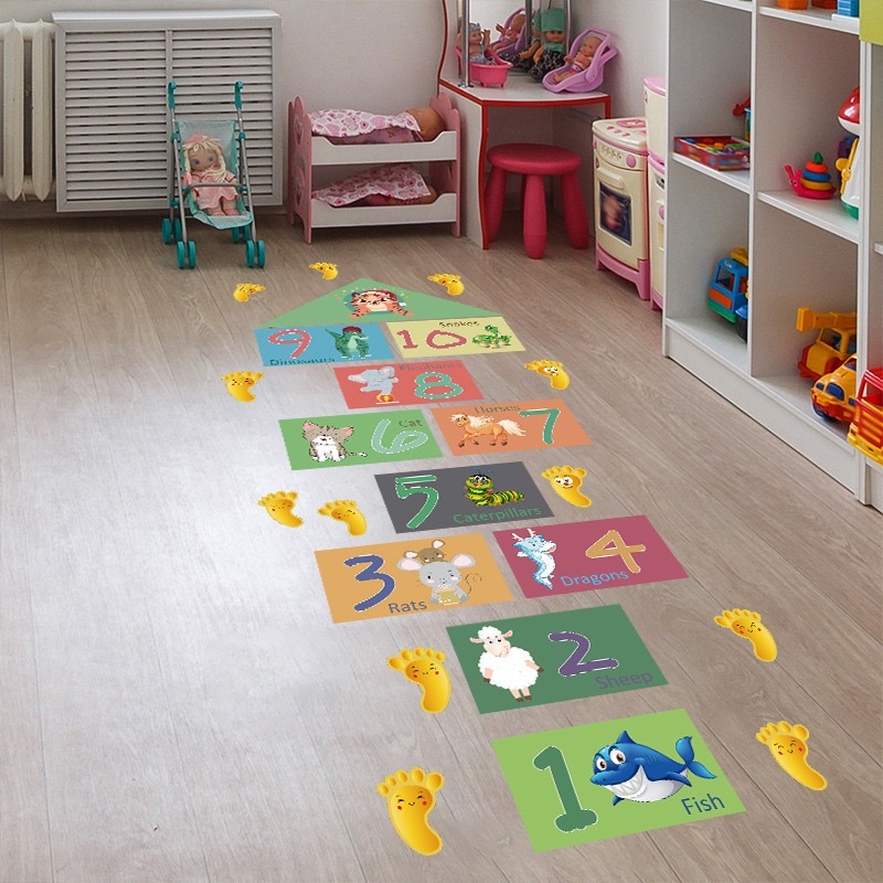 Decal động vật,giấy dán tường,dán sàn ,trang trí phòng, lớp học, trò chơi cho bé/Decal,Hopscotch,Indoor game,Kid game