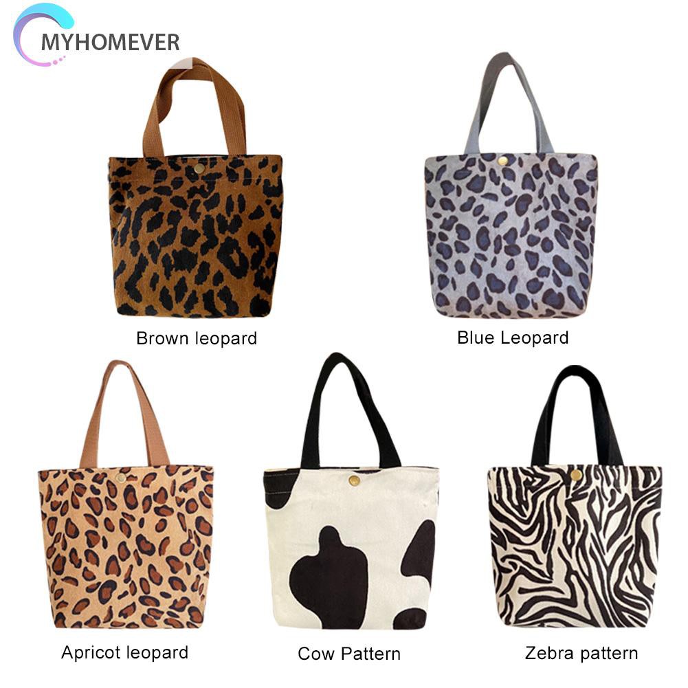 túi Casual Corduroy Bento Handbag Women Animal Print Portable Lunch Storage Bag nữ