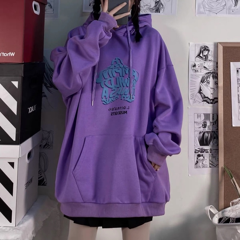 Áo Hoodie Nỉ Bông Dài Tay Túi Bụng Hoạ Tiết