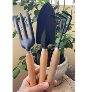 Bộ 3 Món Dụng Cụ Làm Vườn: Xẻng Xúc - Cào Đất - Xới Đất Thương Hiệu Garden Tool, Cán Gỗ Tròn Trơn Tiện Lợi Chắc Chắn