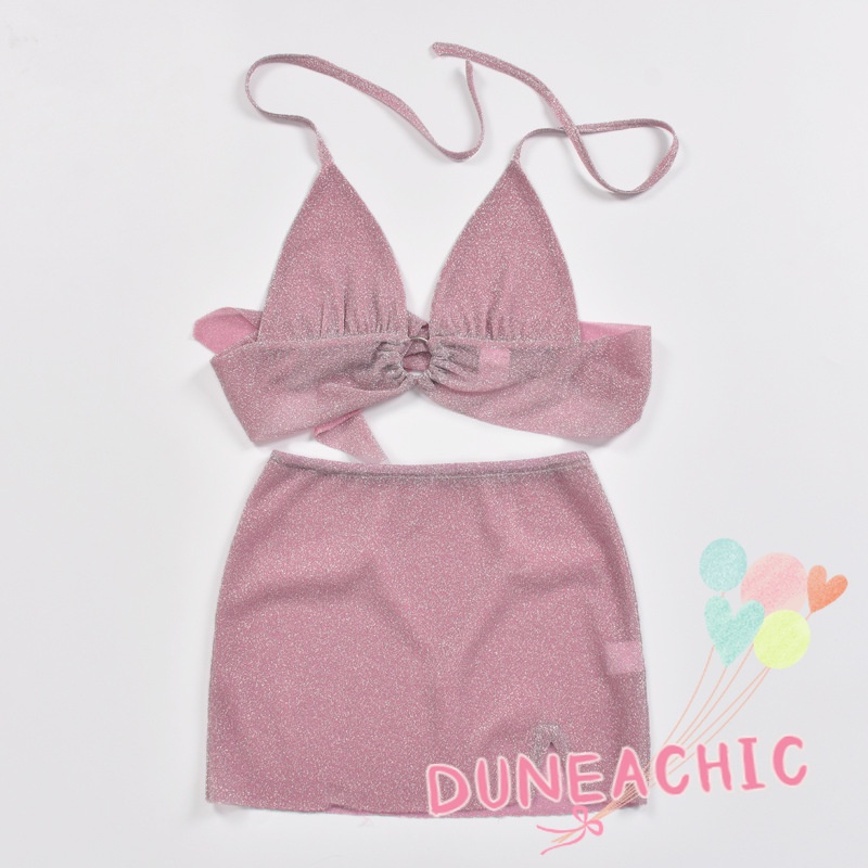 DUNEA Set Áo Tank Top 2 Dây + Chân Váy Xẻ Tà Đính Kim Tuyến Lấp Lánh Thời Trang Quyến Rũ Cho Nữ