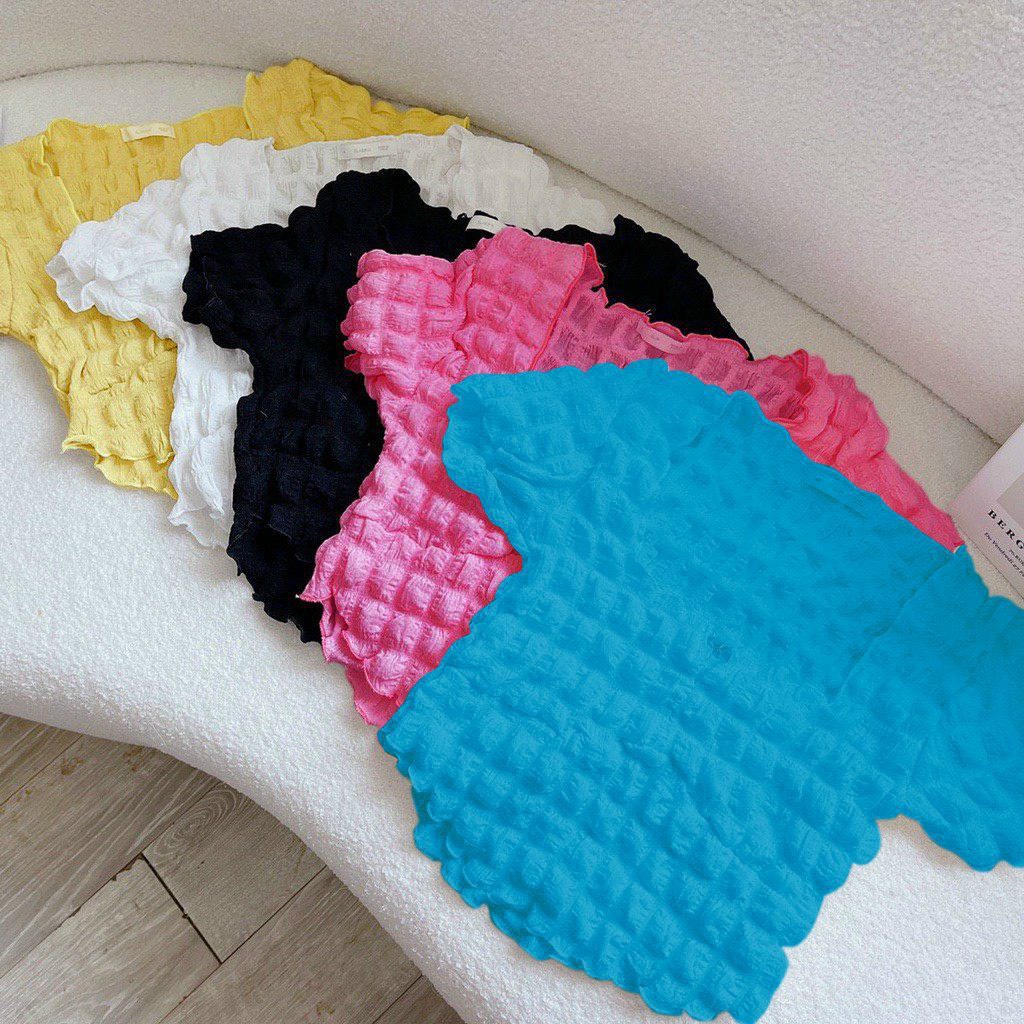 Áo xốp croptop cổ vuông đính xích tay ngắn cực xinh , chất thun xốp mềm mát