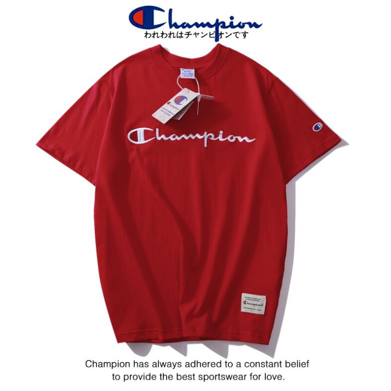 Áo thun cotton ngắn tay thêu chữ Champion