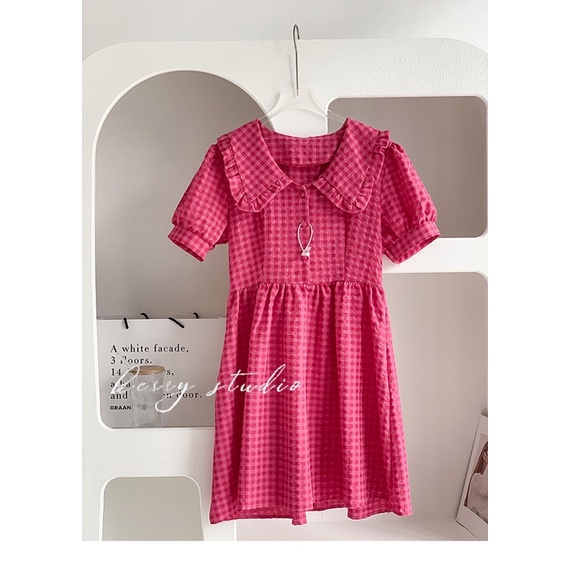 Váy Babydoll Kẻ Hồng Dáng Ngắn Siêu Xinh