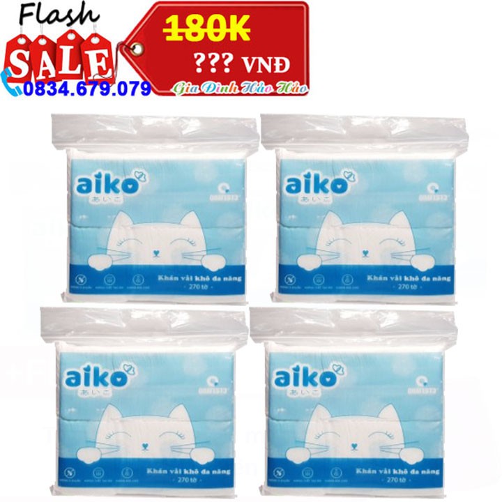 COMBO 4 GÓI KHĂN VẢI KHÔ ĐA NĂNG AIKO X 270 TỜ/ GÓI
