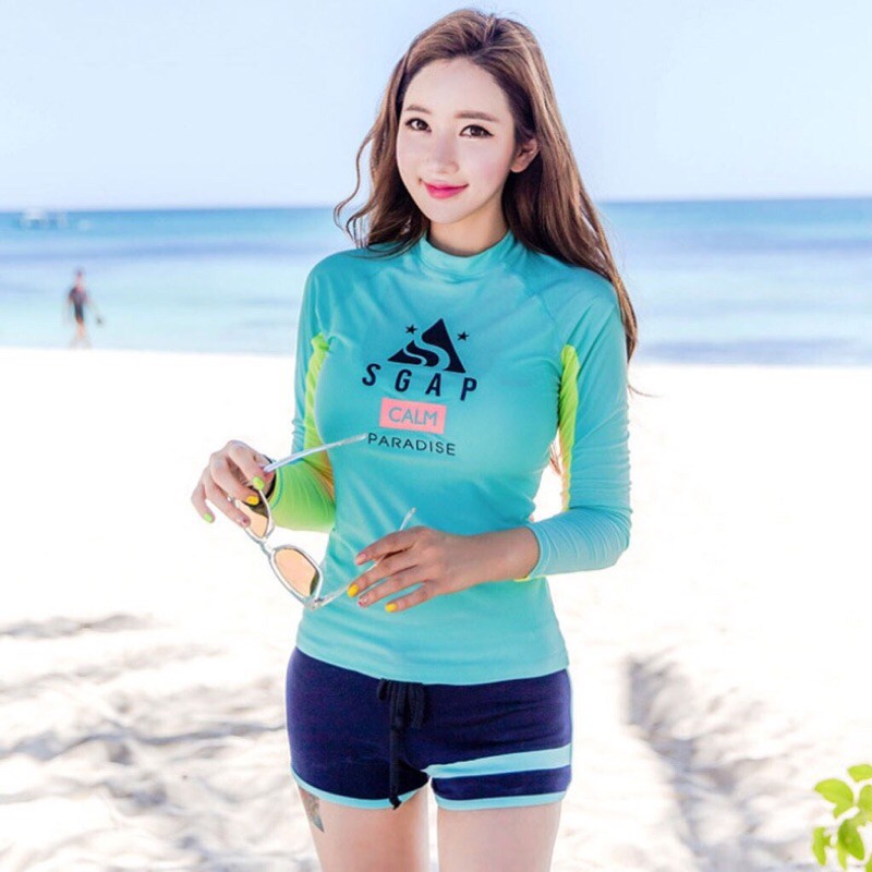 Bộ đồ bơi nữ dài tay phối màu trẻ trung-bikini | BigBuy360 - bigbuy360.vn