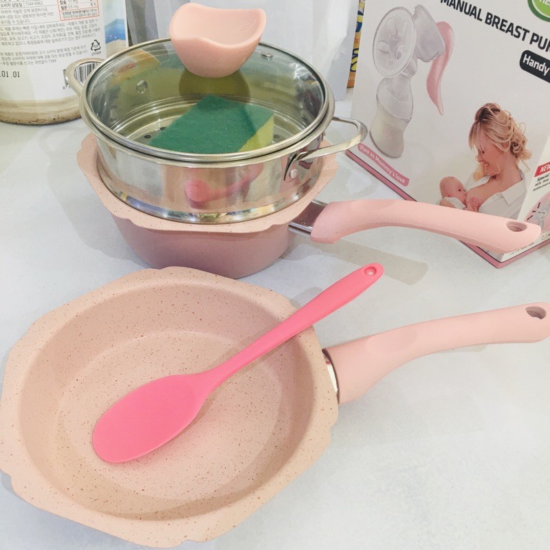 Bộ nồi chảo men đá kèm xửng hấp dùng quánh bột, nấu đồ ăn cho bé Tamasaki