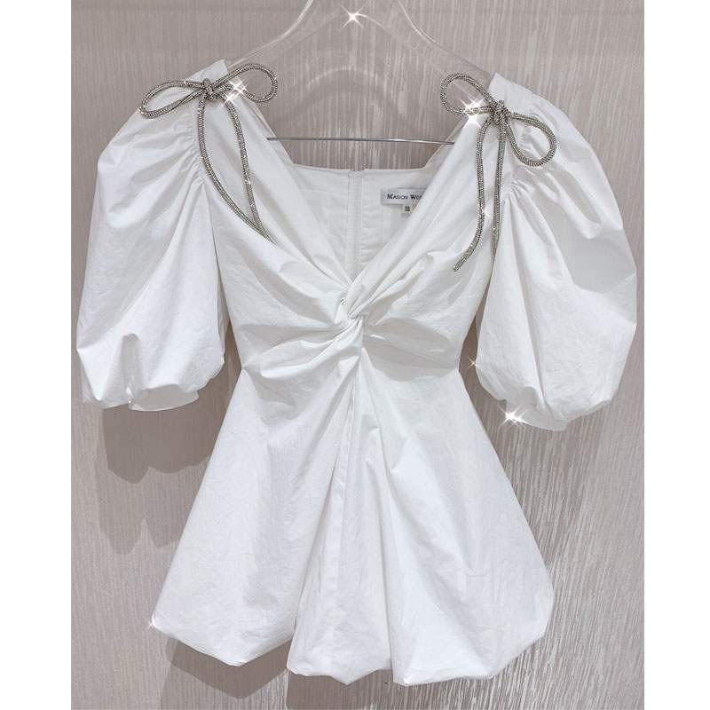 Đầm ulzzang babydoll tay phồng có nơ size S M