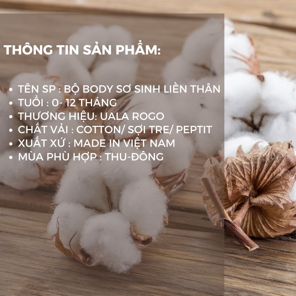 [FULL] - Bộ body dài tay cho bé 0-12 tháng Ualarogo vải peptit/ bamboo/ cotton mềm mại co giãn thoải mái