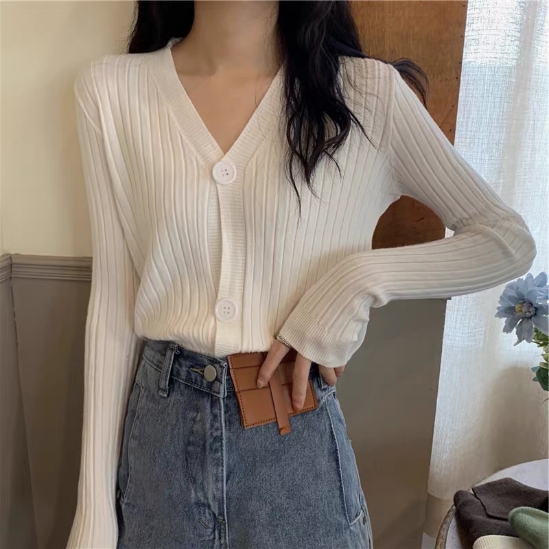 MS098 Áo len cardigan cổ tim cài cúc (hàng nhà máy Quảng Châu)