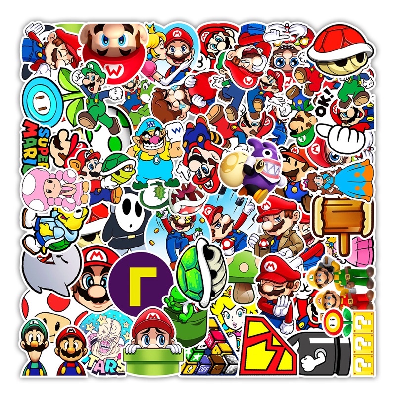 Hình Dán Sticker MARIO Chống Nắng, Chống Nước Dán Mũ Bảo Hiểm, Vali, Điện Thoại