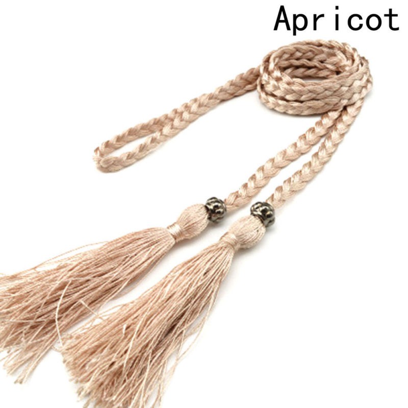 Thắt lưng dây cotton vải bện có tua rua dành cho nữ