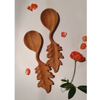 Muỗng Gỗ Chiếc Lá Decor - Thìa gỗ chuôi cách điệu hình lá to gỗ gõ đỏ