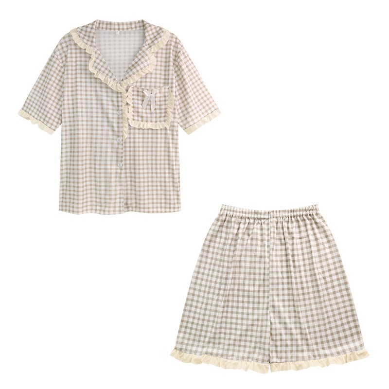 [CÓ SẴN] ĐỒ NGỦ PIJAMA caro Hàn Quốc cộc tay bèo nhún ullzang | BigBuy360 - bigbuy360.vn