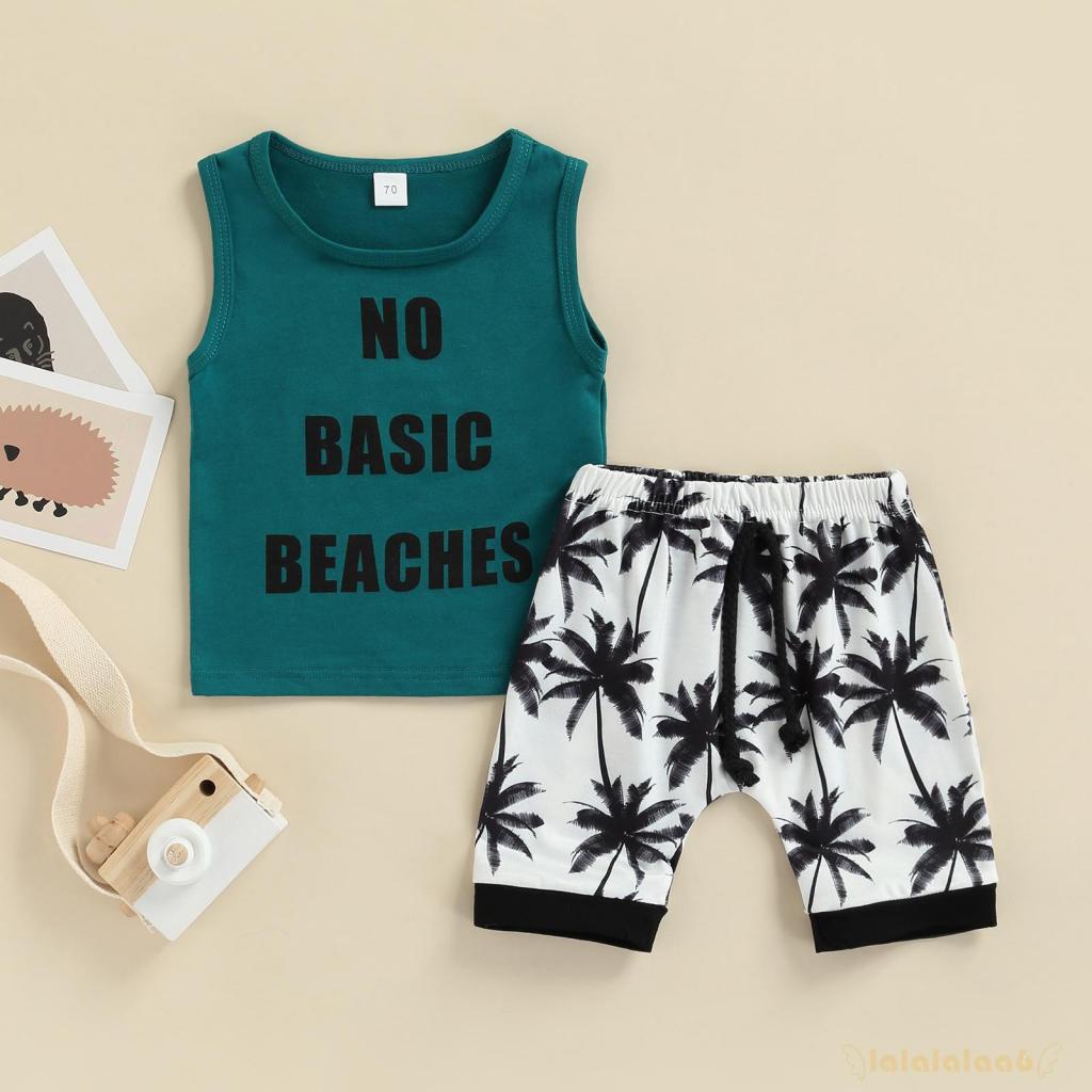 Set đồ mùa hè 2 món gồm áo ba lỗ cổ tròn in chữ cái + quần short màu trắng cho bé LAA6
