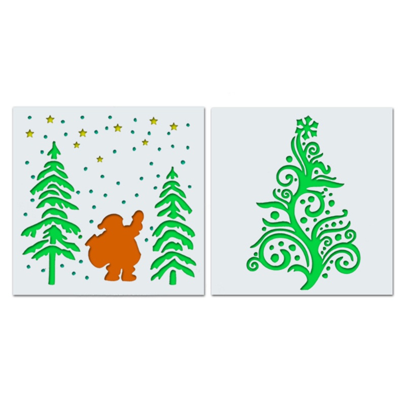 Bộ 2 Khuôn Vẽ Trang Trí Thẻ Hình Cây Thông Giáng Sinh Tái Sử Dụng Được DIY