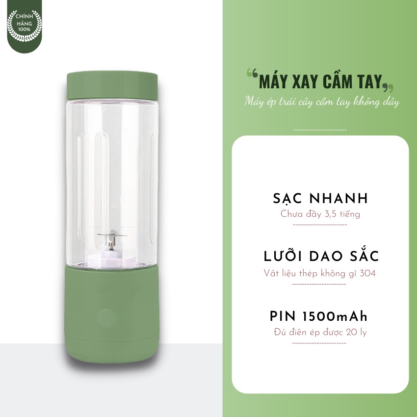 Máy Xay Sinh Tố Mini Cầm Tay Malata 400ML Lưỡi Dao Thép 4 Cánh Không Gỉ, Đa Năng Tiện Dụng, Có Sạc Pin USB Bảo Hành 12 T