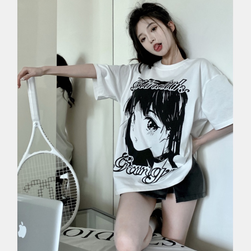 Áo Thun Nữ Tay Ngắn Dáng Rộng In Hình Chân Dung Anime Dễ Thương