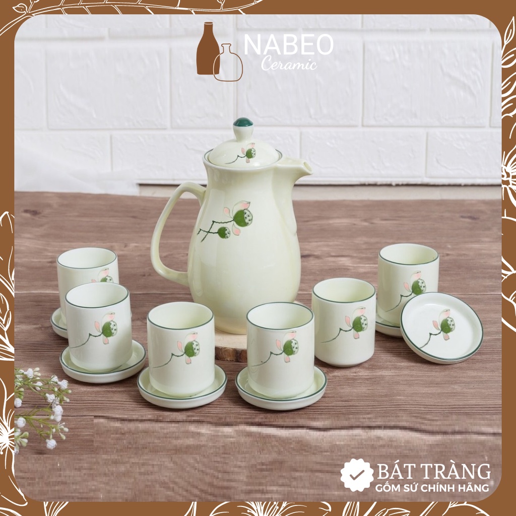Bộ Bình Nước 1,5 Lít Bát Tràng Men Hỏa Biến, Bình Trà Lipton, Bình Nước Sứ Trắng Đẹp