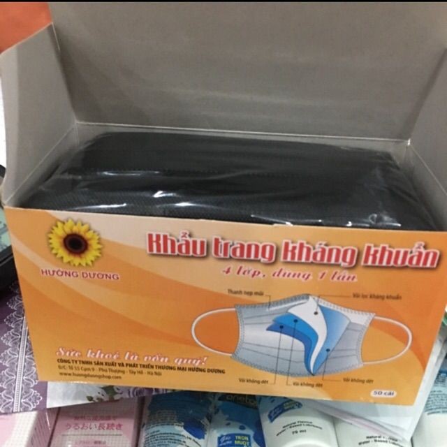 Khẩu Trang Y Tế Hướng Dương Đen 4 Lớp [Hộp 50 Cái]