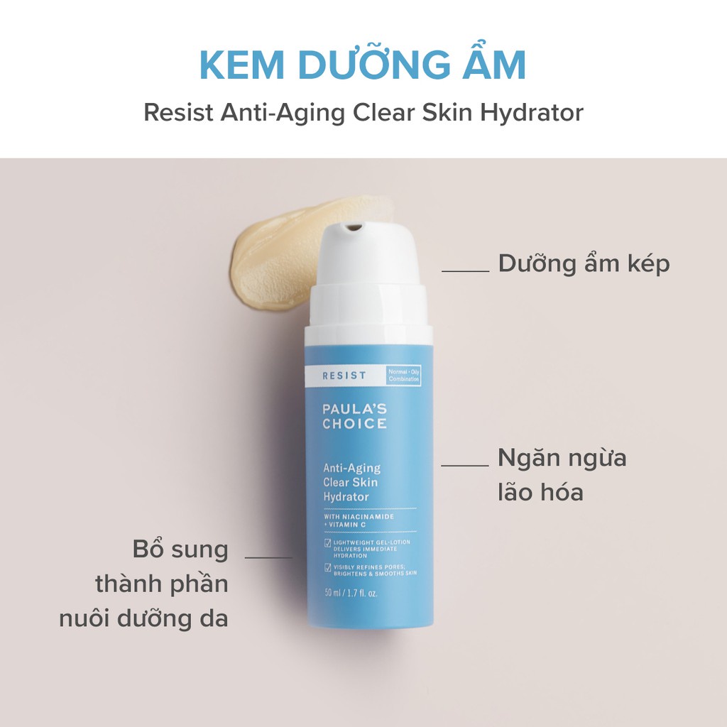Kem Dưỡng Ẩm Mềm Mịn Cho Da Dầu Lão Hóa Paula's Choice Resist Anti-Aging Clear Skin Hydrator 50ml