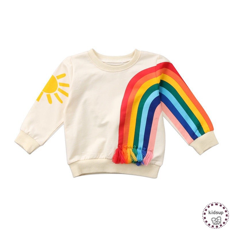 ✸ღ✸Baby Girls Kids Long Sleeve Clothes Sun Rainbow Cotton T-Shirt Blouse Sweatshirt 1-6Y