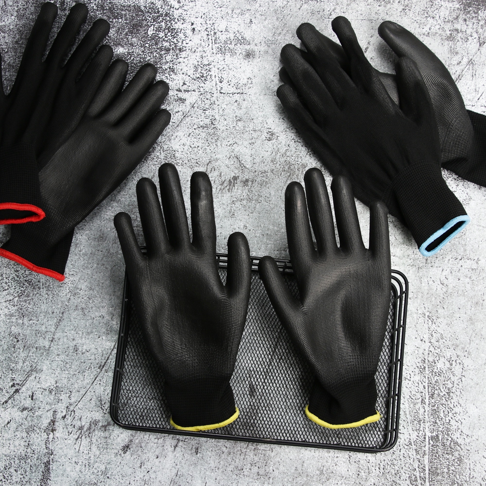 Set 6 cặp găng tay lao động chống tĩnh điện da pu nylon màu đen