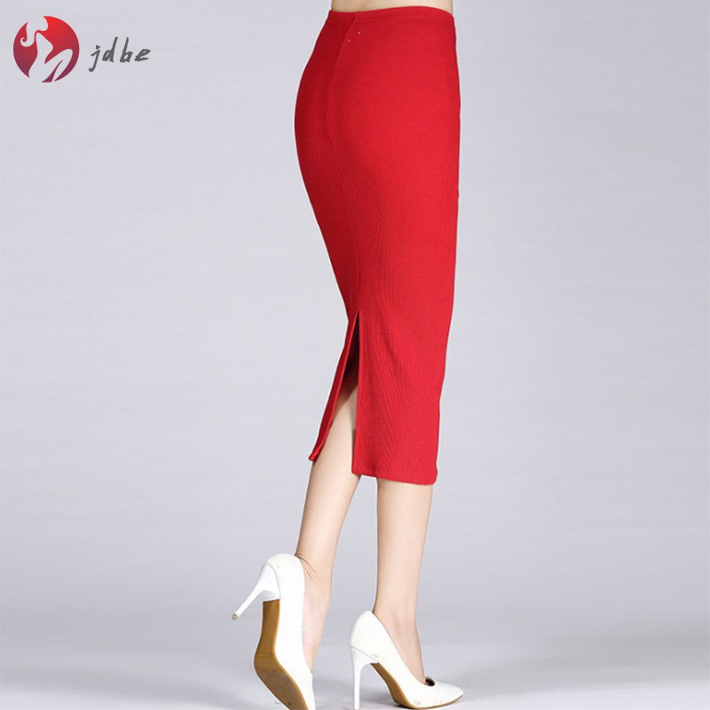 [Mã FASHIONT4WA2 giảm 10K đơn 50K] Váy bút chì co giãn eo cao 1 màu dáng xẻ bằng cotton cho nữ | BigBuy360 - bigbuy360.vn