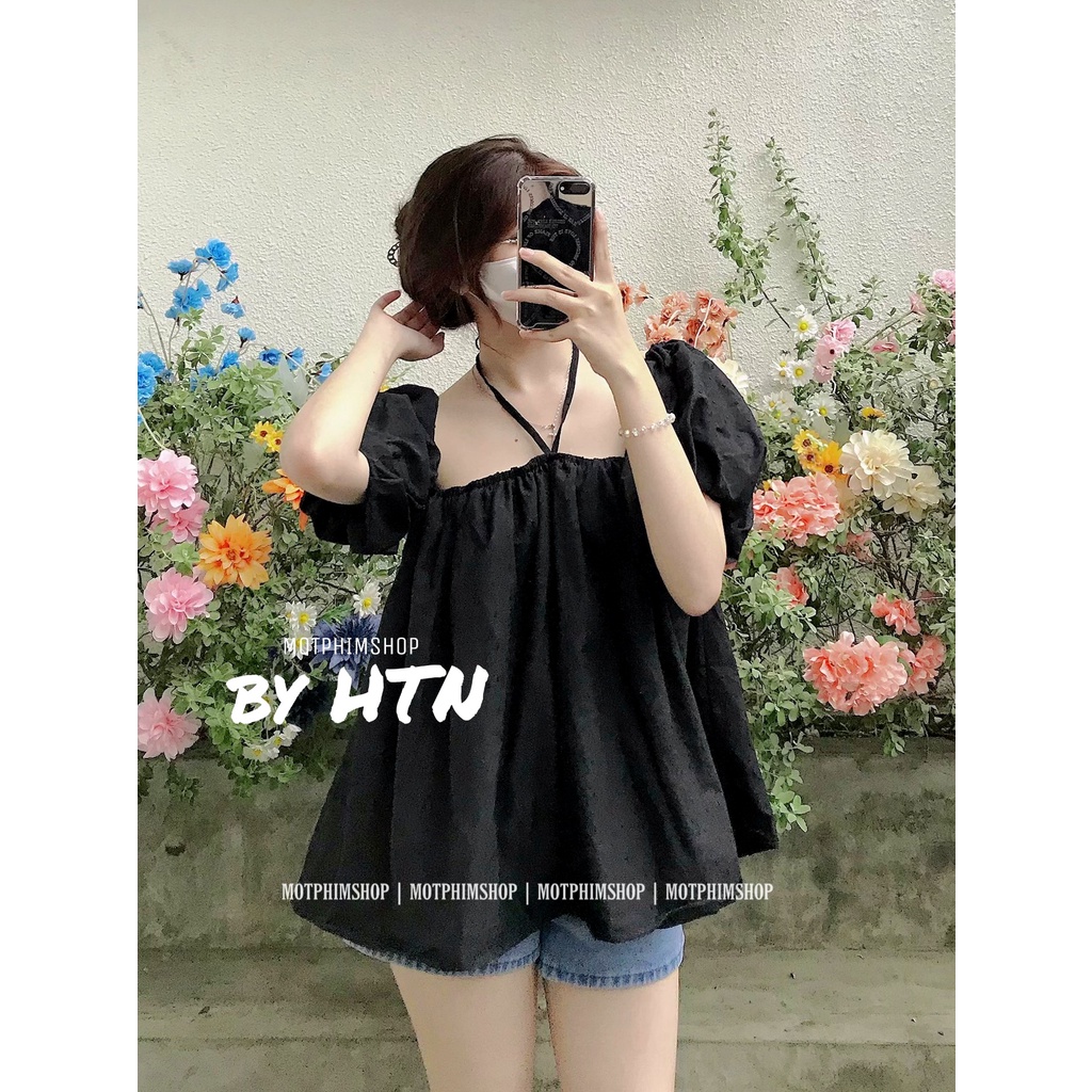 BANO TOP, Áo babydoll tay phồng bẹt vai cổ yếm