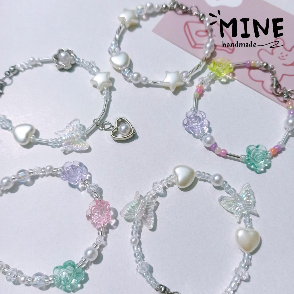 Vòng tay hạt cườm pastel hologram mix hoa tim sao phụ kiện thời trang Hàn Quốc dễ thương - Minehandmade