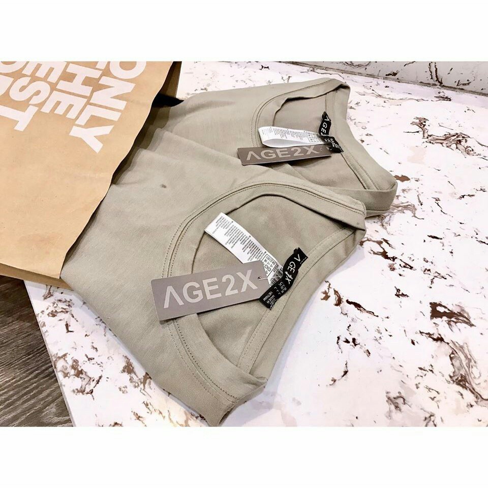 Áo Thun Trơn Nam Nữ Unisex VNXK Chính Hãng AGE2X Màu Trà Nhạt SoftMatcha.
