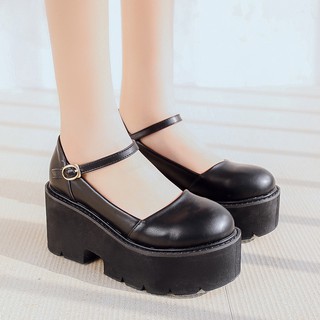 (sẵn 37) Giày búp bê Lolita ulzzang phối khóa nâng độn đế 7cm style hàn quốc và nhật bản cosplay tăng chiều cao