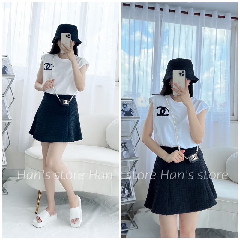 SET VÁY XỐP ÁO TANKTOP TẶNG KÈM NÓN(ẢNH THẬT)