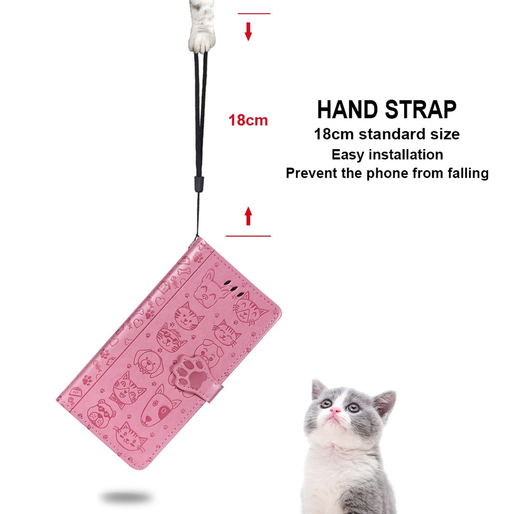 Bao da điện thoại chống sốc kiểu ví dập nổi hình chó mèo kèm khóa gài cho Xiaomi Redmi Note 7 8 9s 9 8T PRO