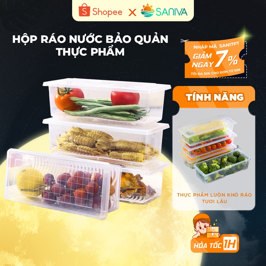 Hộp Nhựa Đựng Thực Phẩm Tủ Lạnh Trong Suốt Có Khay Ráo Nước Chất Liệu Nhựa PP Cao Cấp Bảo Quản Rau Củ Lâu Hơn