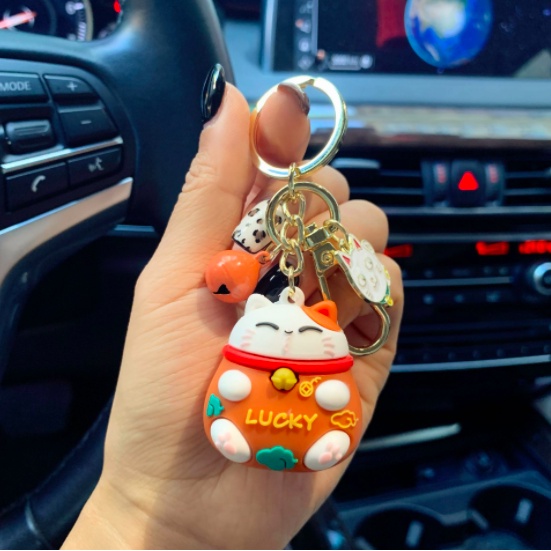 Móc khóa mèo thần tài Lucky kèm chuông dễ thương, nhiều màu sắc Ráp dùng làm quà tặng, móc treo ví, túi xách, balo-TH08
