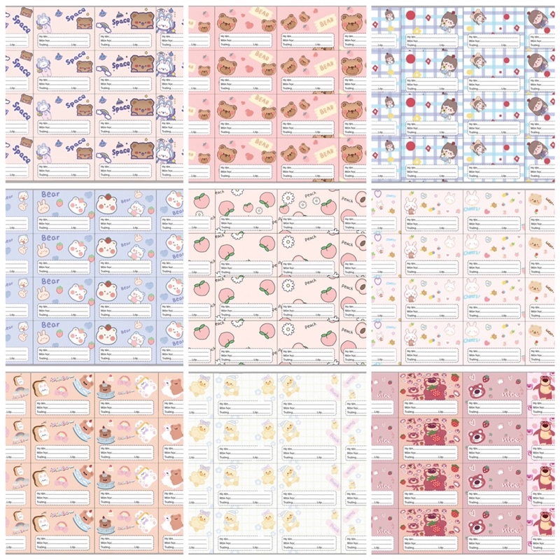 Xấp 16 Nhãn Decal Dán Vở Cắt Sẵn Siêu Cute