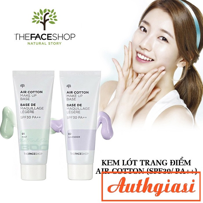 Kem lót kiềm dầu và hiệu chỉnh tông da The Face Shop Air Cotton Makeup Base SPF30 PA++ TFS 40ml | BigBuy360 - bigbuy360.vn