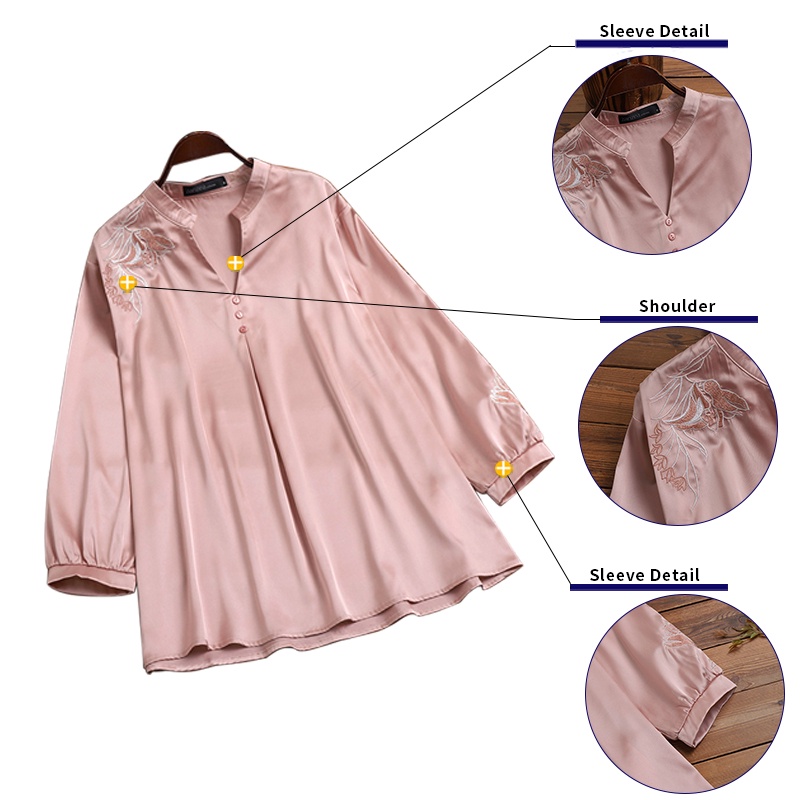 Áo sơ mi Zanzea dài tay thêu họa tiết phong cách vintage thời trang cho nữ