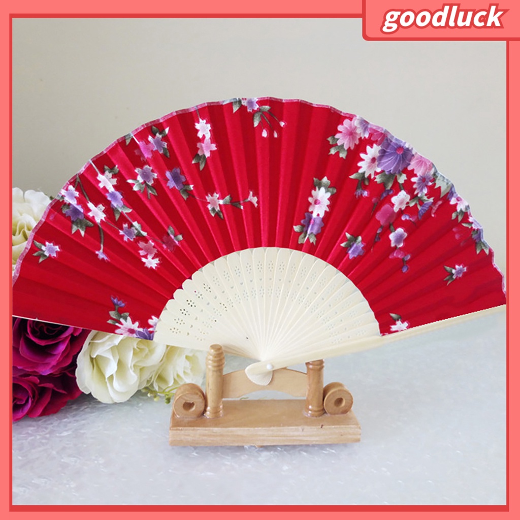 Quạt Xếp Cầm Tay Bằng Vải Satin Họa Tiết Hoa Trang Trí Tường
