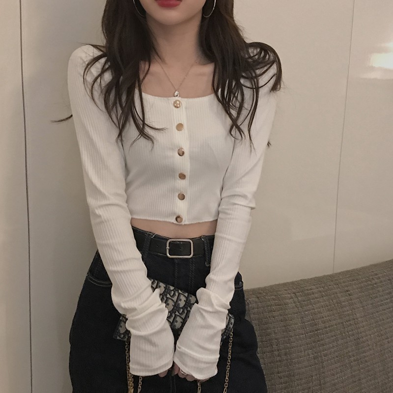 Áo thun COZOK trễ vai tay dài màu trơn thiết kế quyến rũ