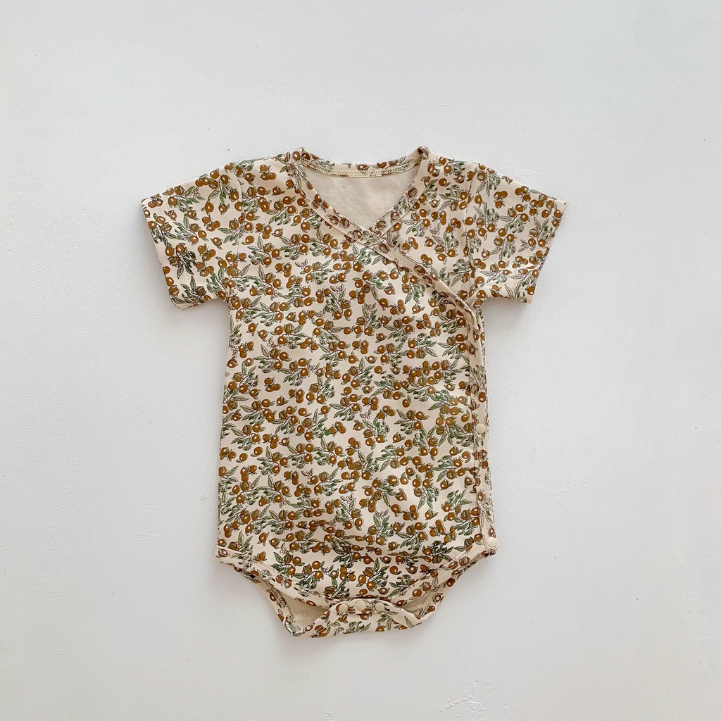 Áo Liền Quần Tay Ngắn Chất Liệu Cotton Mềm Mại Họa Tiết Trái Cây Xinh Xắn Cho Bé Từ 0-2 Tuổi