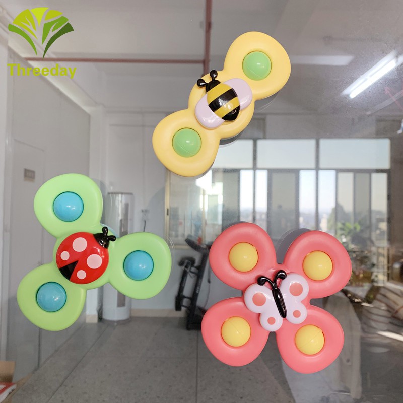 SPINNER Set 3 Đồ Chơi Con Quay Hình Bông Hoa / Côn Trùng Có Giác Hút Gắn Trên Bàn Dành Cho Các Bé