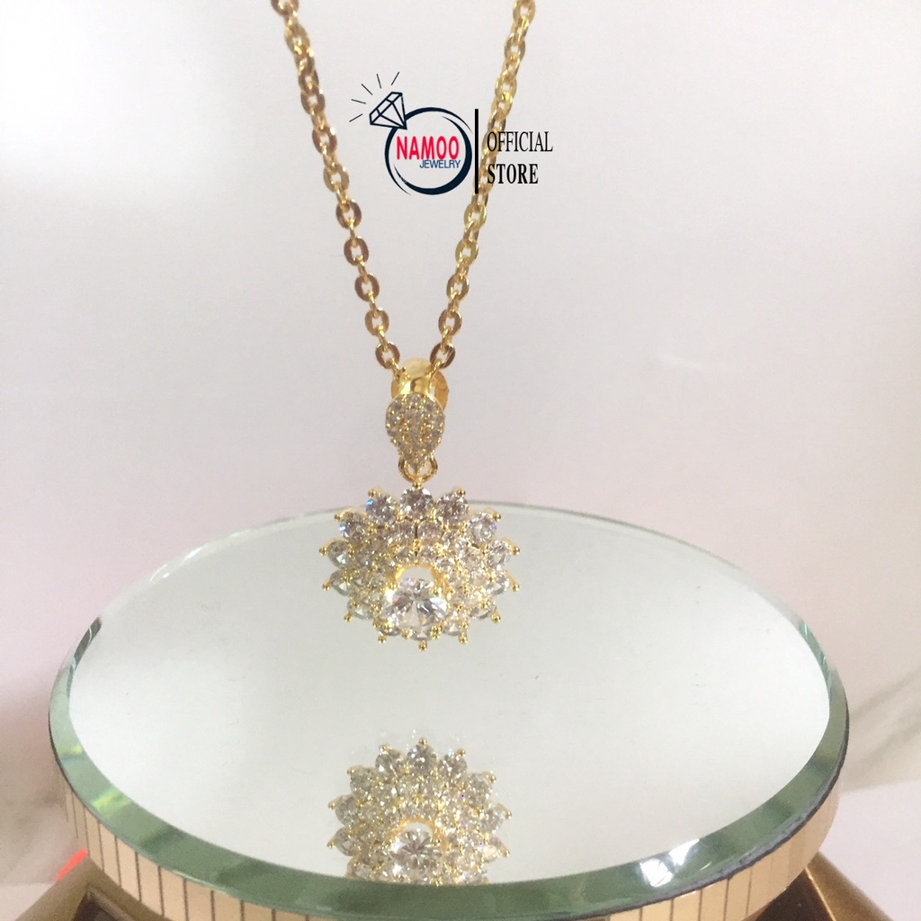 Dây Chuyền Nữ Mạ Vàng V646 mặt Hoa Đá Kết hợp Dây Xích Dài Dây 45cm