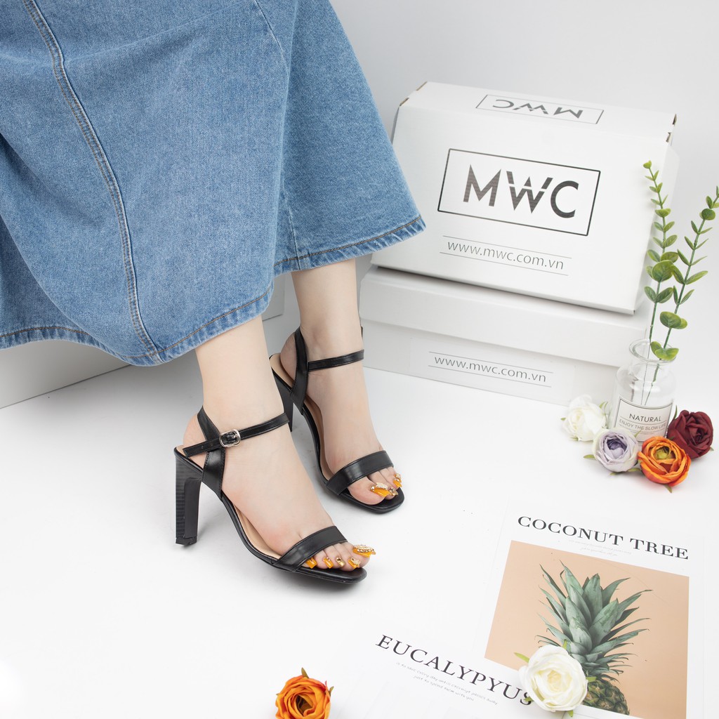 GIÀY SANDAL CAO GÓT MWC -CAO GÓT QUAI NGANG THANH LỊCH -CAO GÓT MŨI VUÔNG GÓT DẸP PHỐI VÂN GỖ CAO 9CM -NUCG -3870