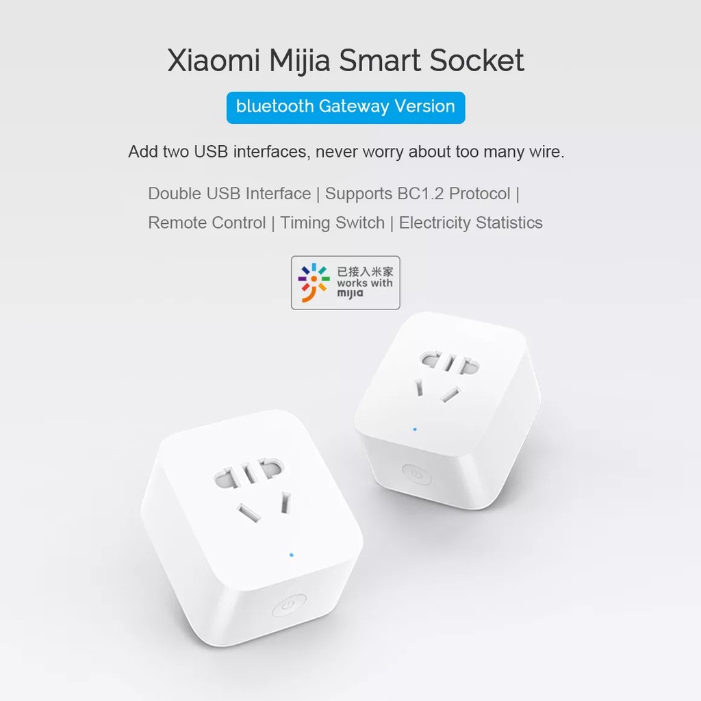 Ổ Cắm Thông Minh Xiaomi Mijia USB Đôi Kết Nối Bluetooth/ Wifi Có Nút On/Off Điều Khiển Không Dây Thông Qua Điện Thoại