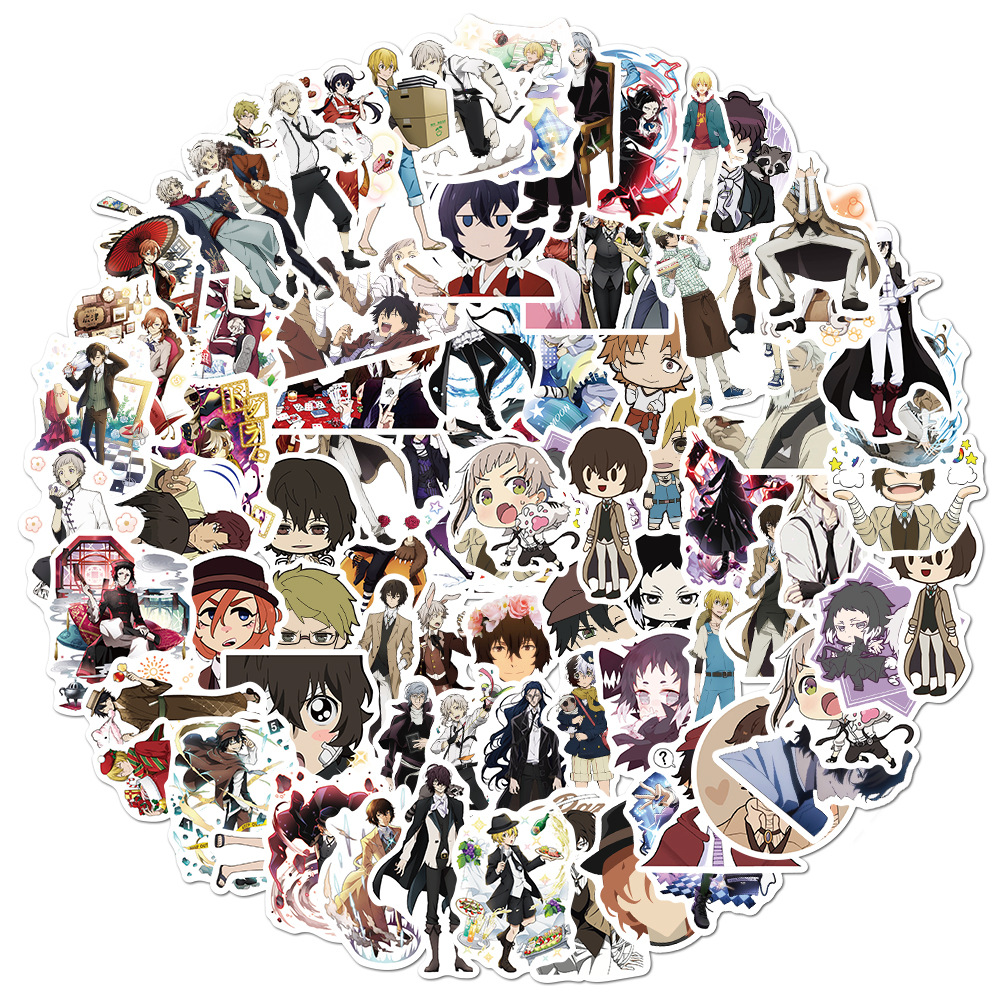 Set 50 / 100 Miếng Dán Hình Trang Trí Hoạ Tiết Bungo Stray Dogs Chống Thấm Nước
