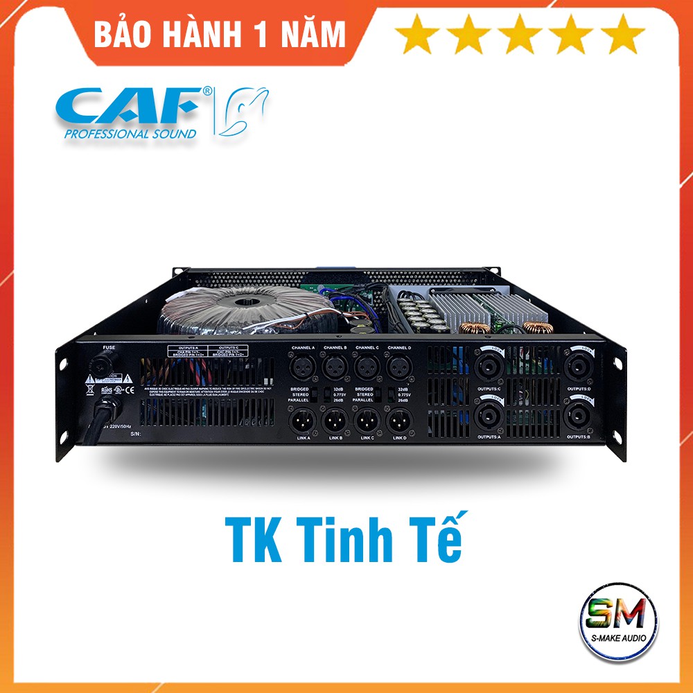 Cục đẩy công suất 4 Kênh CAF HD800 - Main công suất đánh 2 đôi loa bass 30 mạch class D thiết kế nhỏ gọn  - smake audio