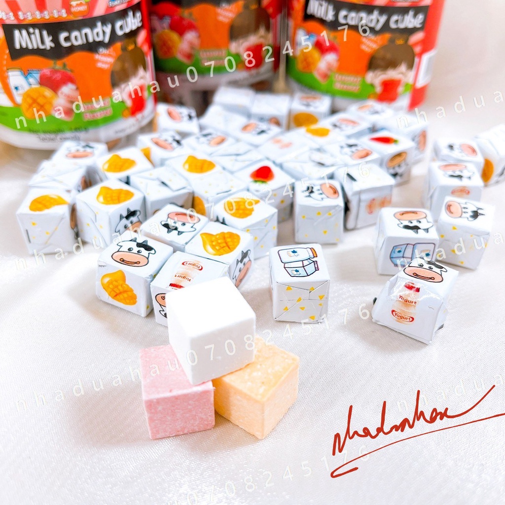 Một hủ kẹo sữa nén trái cây/ kẹo milk cube XiaoYouYou Hongkong hủ 140g gồm 5 vị